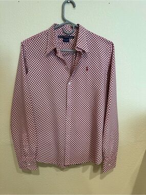 Ralph Lauren Women’s Blouse with Red and White Squares—Size L